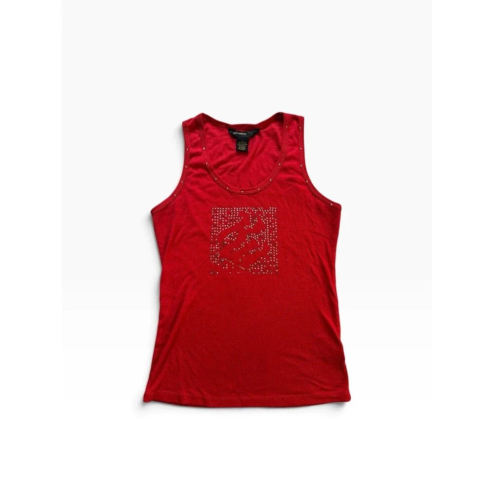 Rocawear Bedazzled Ribbed Tank Top Women's Large Red Y2K It Girl